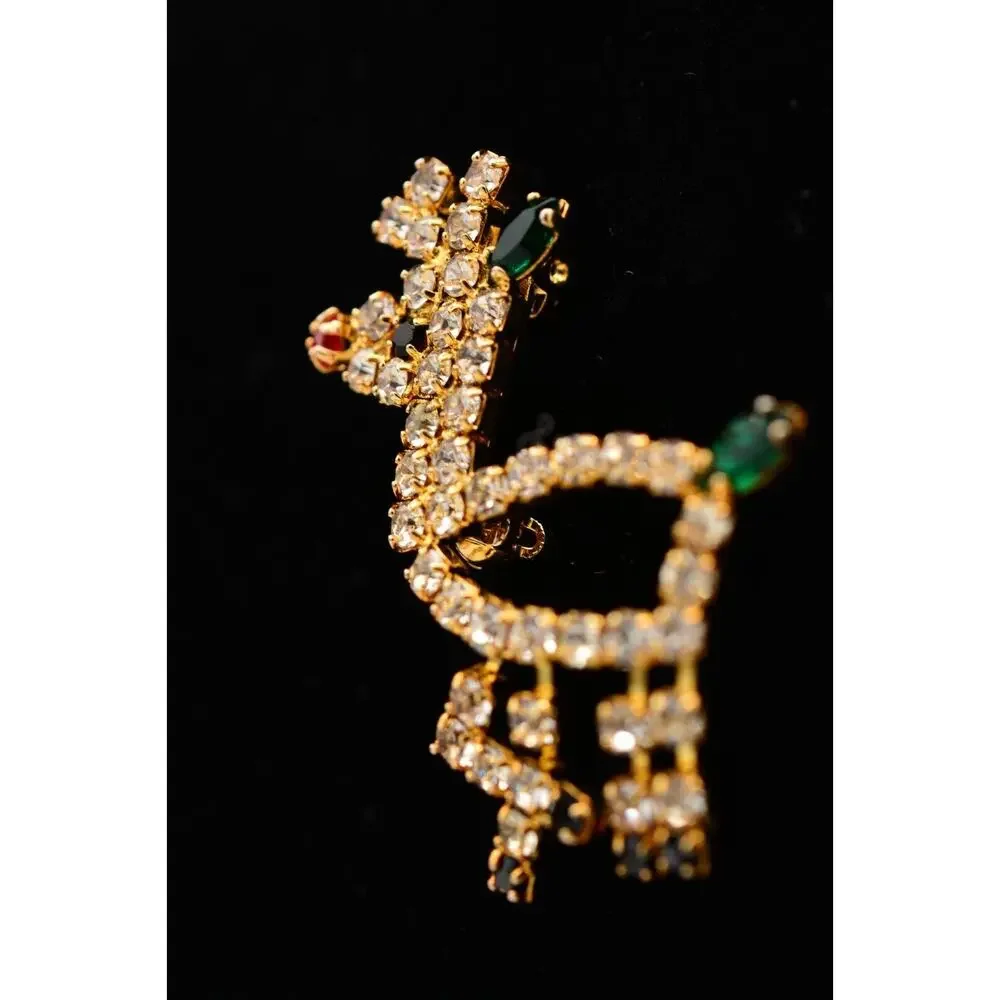 Vintage Crystal Reindeer Pin Brooch Rhinestone Gold Tone Christmas 1980s BinAT